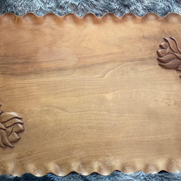 Vintage Carved Wooden Tray with Floral Design - Picture 13 of 16